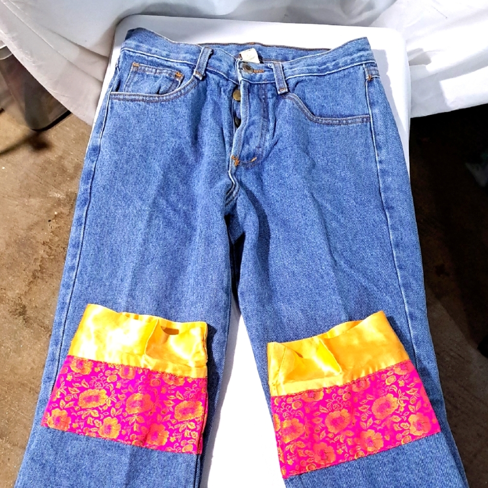 Stylish Blue and Yellow Women's Jeans DG 5 Small